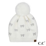 Wholesale c C HTE Allover Rhinestone Mini Bow Pom Beanie One Fits Most Lined Ins