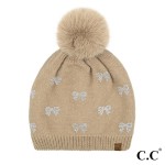 Wholesale c C HTE Allover Rhinestone Mini Bow Pom Beanie One Fits Most Lined Ins