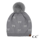 Wholesale c C HTE Allover Rhinestone Mini Bow Pom Beanie One Fits Most Lined Ins
