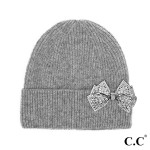 Wholesale c C HTE Rhinestone Bow Cuff Beanie One Fits Most Recycled Polyester Ny