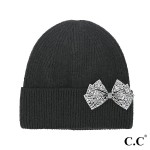 Wholesale c C HTE Rhinestone Bow Cuff Beanie One Fits Most Recycled Polyester Ny