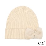 Wholesale c C HTE Faux Fur Bow Beanie Rayon Polyester Nylon One Fits Most