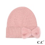 Wholesale c C HTE Faux Fur Bow Beanie Rayon Polyester Nylon One Fits Most