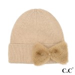 Wholesale c C HTE Faux Fur Bow Beanie Rayon Polyester Nylon One Fits Most