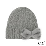 Wholesale c C HTE Faux Fur Bow Beanie Rayon Polyester Nylon One Fits Most