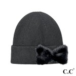 Wholesale c C HTE Faux Fur Bow Beanie Rayon Polyester Nylon One Fits Most