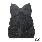 Wholesale c C MBE Messy Bun Bow Beanie Sequins One Acrylic Polyester Rabbit Hair