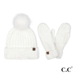Wholesale c C SEE Cozy Yarn Hat Mitten Set One Fits Most Polyester Pom Faux Fur