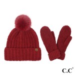 Wholesale c C SEE Cozy Yarn Hat Mitten Set One Fits Most Polyester Pom Faux Fur