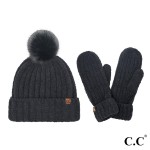 Wholesale c C SEE Cozy Yarn Hat Mitten Set One Fits Most Polyester Pom Faux Fur