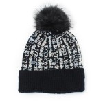 Wholesale plaid Lurex Knit Tinsel Beanie Faux Fur Pom One Fits Most Polyester