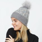 Wholesale plaid Lurex Knit Tinsel Beanie Faux Fur Pom One Fits Most Polyester