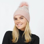 Wholesale plaid Lurex Knit Tinsel Beanie Faux Fur Pom One Fits Most Polyester