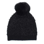 Wholesale lurex Knit Tinsel Beanie Faux Fur Pom One Fits Most Polyester