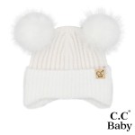 Wholesale c C BB HTE Baby Fur Earflap Pom Pom Beanie Acrylic Polyester Nylon Cuf