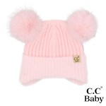 Wholesale c C BB HTE Baby Fur Earflap Pom Pom Beanie Acrylic Polyester Nylon Cuf