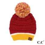 Wholesale c C HAT College Football Team Color Pom Beanie Acrylic One Fits Most
