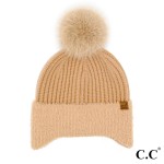 Wholesale c C HTE Fur Earflap Pom Beanie Acrylic Polyester Nylon Cuff Nylon One