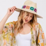 Wholesale braided Straw Panama Hat Granny Square Crochet Band One Fits Most Brim