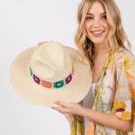 Wholesale braided Straw Panama Hat Granny Square Crochet Band One Fits Most Brim