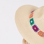 Wholesale braided Straw Panama Hat Granny Square Crochet Band One Fits Most Brim