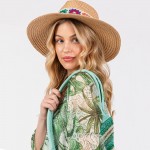 Wholesale braided Straw Panama Hat Granny Square Crochet Band One Fits Most Brim