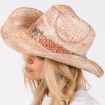 Wholesale distressed Woven Cowboy Hat Vegan Leather Band One Fits Most Paper Str