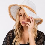 Wholesale straw Panama Hat Frayed Band Frayed Edge One Fits Most Adjustable Draw