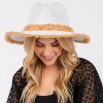 Wholesale straw Panama Hat Frayed Band Frayed Edge One Fits Most Adjustable Draw