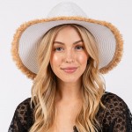 Wholesale straw Panama Hat Frayed Band Frayed Edge One Fits Most Adjustable Draw