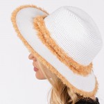 Wholesale straw Panama Hat Frayed Band Frayed Edge One Fits Most Adjustable Draw