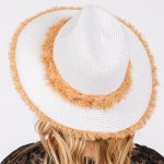 Wholesale straw Panama Hat Frayed Band Frayed Edge One Fits Most Adjustable Draw