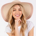 Wholesale two Straw Sun Hat Stripe Straw Bow Detail One Fits Most Adjustable Dra