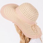 Wholesale two Straw Sun Hat Stripe Straw Bow Detail One Fits Most Adjustable Dra