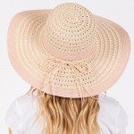 Wholesale two Straw Sun Hat Stripe Straw Bow Detail One Fits Most Adjustable Dra