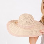 Wholesale two Straw Sun Hat Stripe Straw Bow Detail One Fits Most Adjustable Dra
