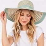 Wholesale two Straw Sun Hat Stripe Straw Bow Detail One Fits Most Adjustable Dra