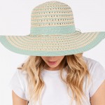 Wholesale two Straw Sun Hat Stripe Straw Bow Detail One Fits Most Adjustable Dra