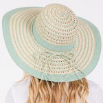 Wholesale two Straw Sun Hat Stripe Straw Bow Detail One Fits Most Adjustable Dra