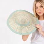 Wholesale two Straw Sun Hat Stripe Straw Bow Detail One Fits Most Adjustable Dra