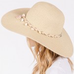 Wholesale brim Sun Hat Braided Band Shells One Fits Most Adjustable Drawstring