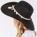 Wholesale brim Sun Hat Braided Band Shells One Fits Most Adjustable Drawstring