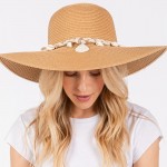 Wholesale brim Sun Hat Braided Band Shells One Fits Most Adjustable Drawstring