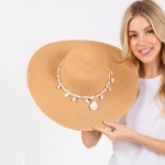 Wholesale brim Sun Hat Braided Band Shells One Fits Most Adjustable Drawstring