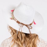 Wholesale brim Sun Hat Multi Colored Bands Shells Fringe Detail One Fits Most A
