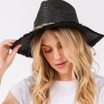 Wholesale brim Sun Hat Braided Band Star Charm Frayed Edge One Fits Most Adjust