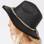 Wholesale brim Sun Hat Braided Band Star Charm Frayed Edge One Fits Most Adjust