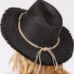 Wholesale brim Sun Hat Braided Band Star Charm Frayed Edge One Fits Most Adjust