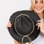 Wholesale brim Sun Hat Braided Band Star Charm Frayed Edge One Fits Most Adjust