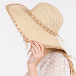 Wholesale two Woven Straw Sun Hat One Fits Most Adjustable Drawstring Hat Brim W